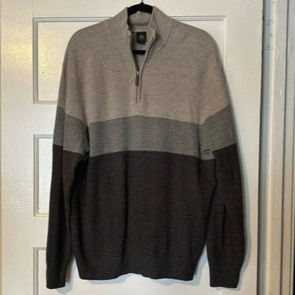 Dockers Mens Quarter Zip Sweater Grey Colorblock Acrylic Knit‎ Pullover Large